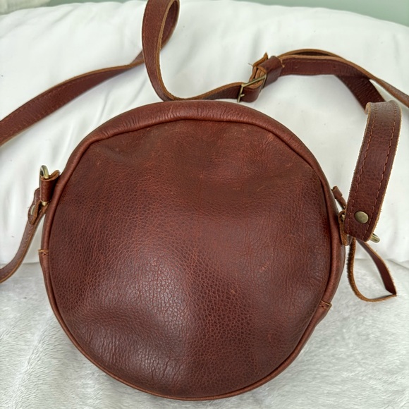 Portland Leather Round Crossbody Bag in Pebbled Brown - Picture 2 of 4